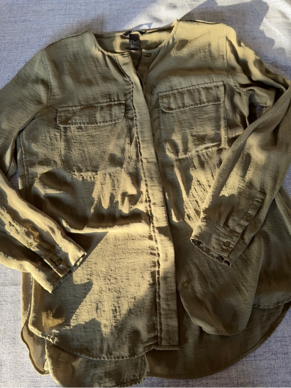 H&M Olive-Green Long-Sleeve Utility Shirt Blouse